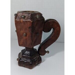 Carved Wood Tealight Candle Holder Handle Vtg